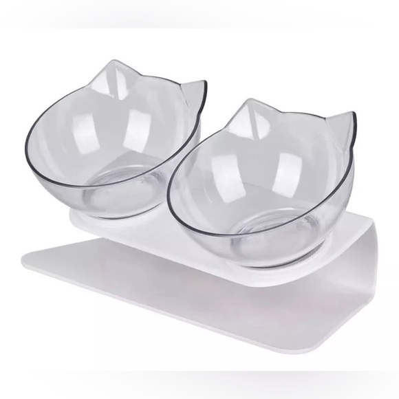 Unbranded Cat Dog Water Food Double Bowls Clear Pet Feeder w/ Raised Stand New - Picture 2 of 5